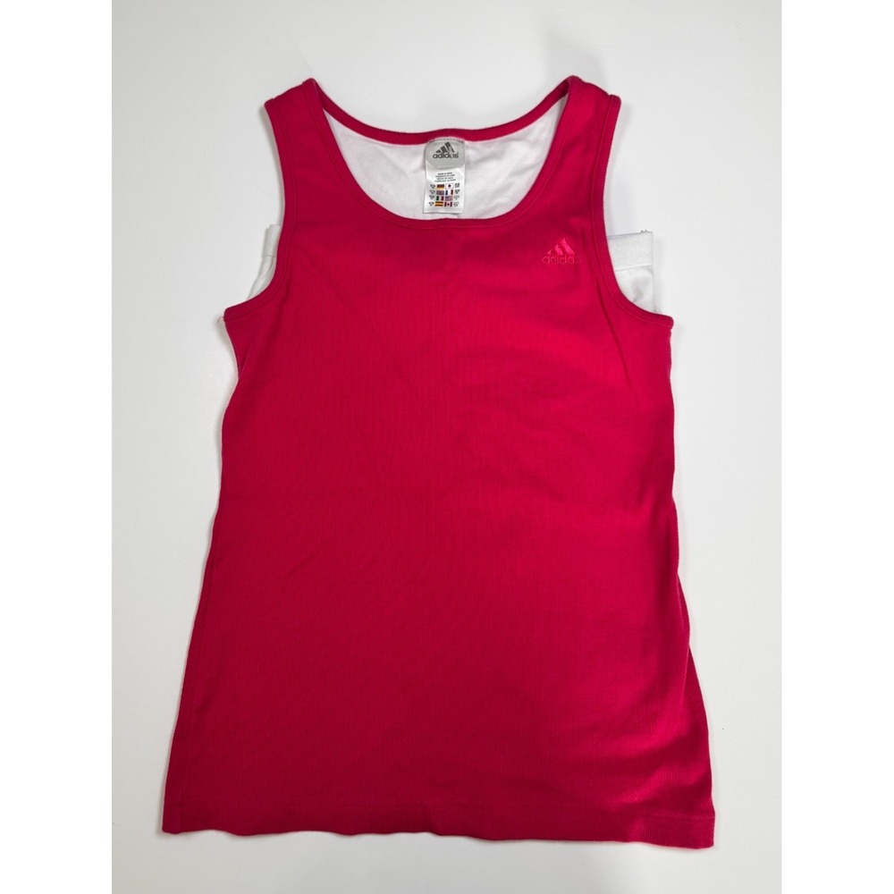 Adidas‎ Tank Top Womens L Pink Ribbed Knit Built In Shelf Bra Athletic Training
